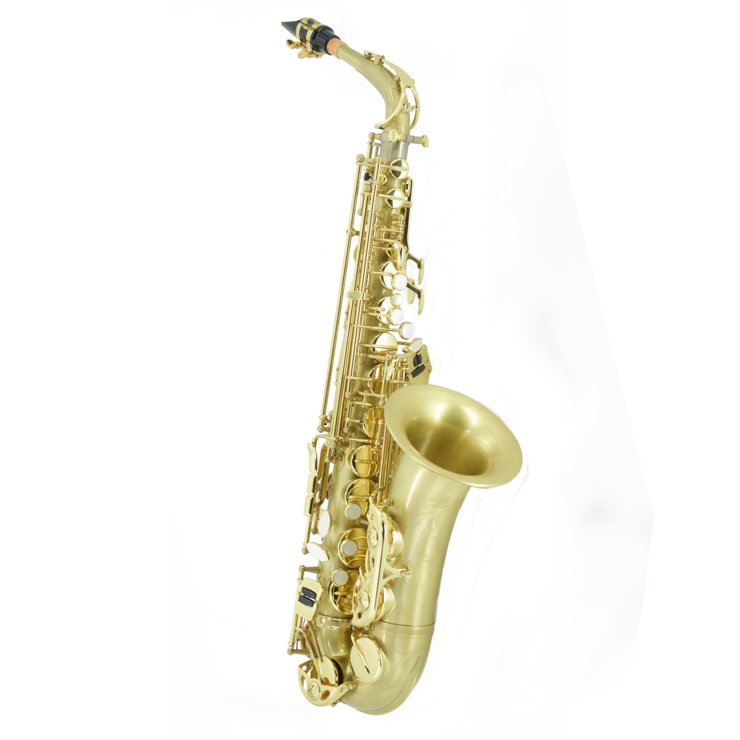 Gold saxophone on a white background