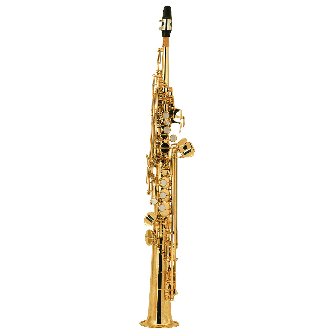 Gold saxophone on a white background