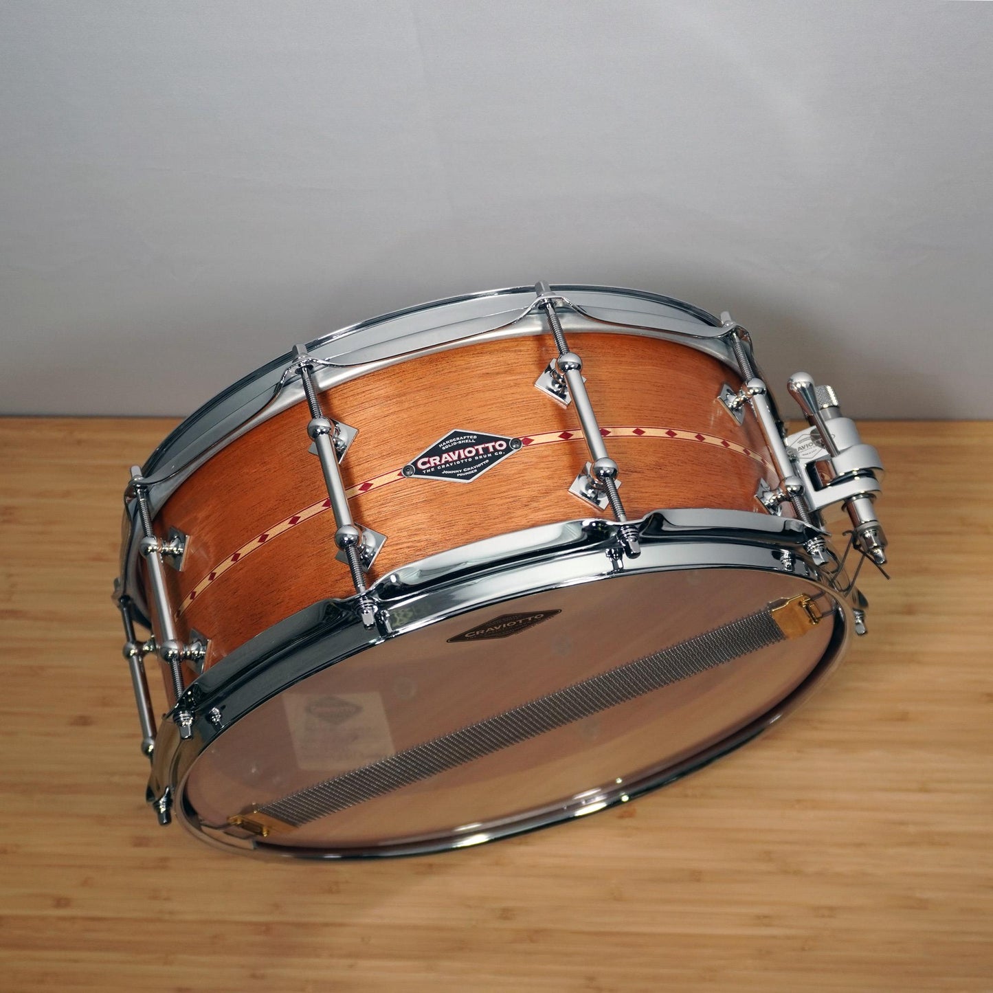 CRAVIOTTO Custom Shop Snare 14 x 5.5 Mahogany w/Red Inlay & 45' Edges