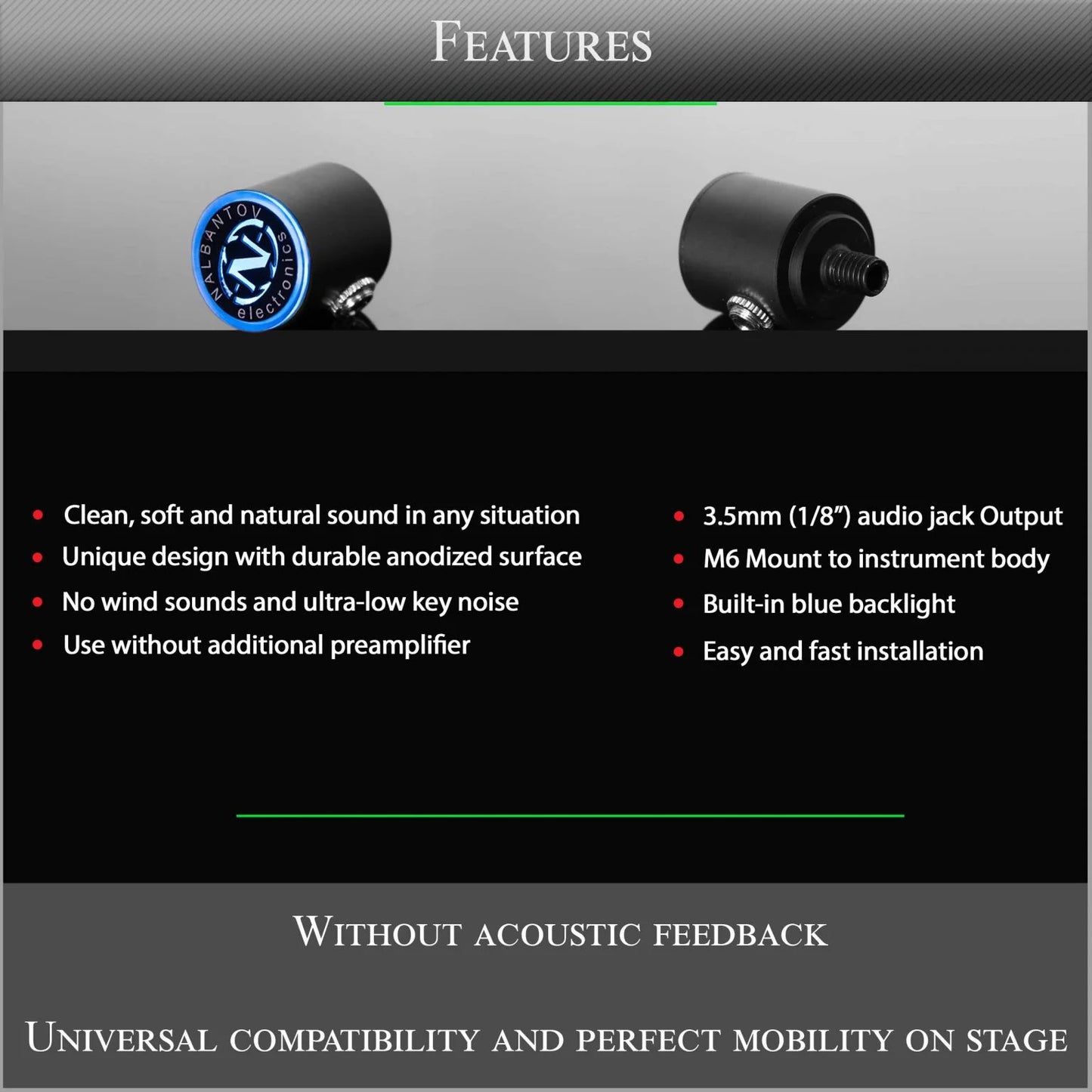 Saxophone Microphone Nalbantov NCM 622 S set – Pickup System, Cable, Mounting Kit