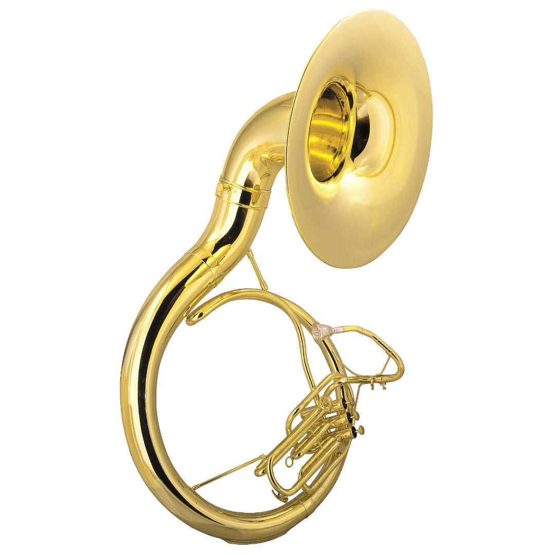 Gold-colored brass instrument on a white background