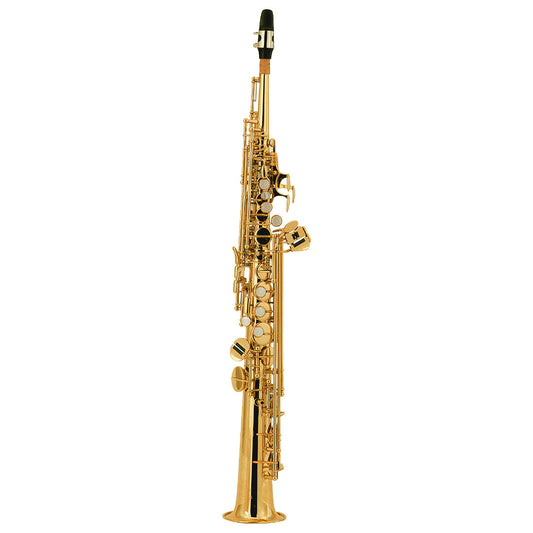Gold saxophone on a white background