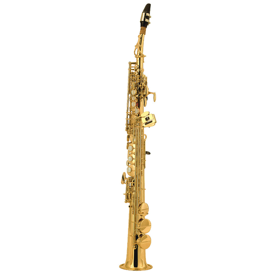 Gold saxophone on a white background