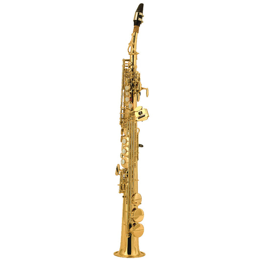 Gold saxophone on a white background