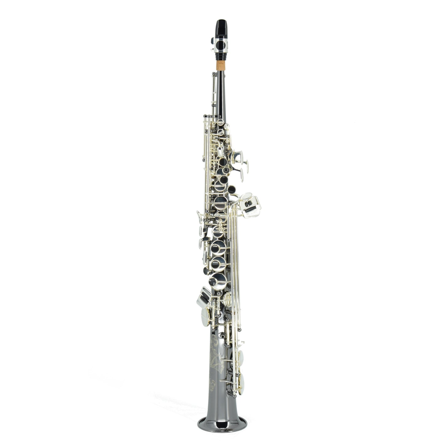 Silver saxophone on a white background