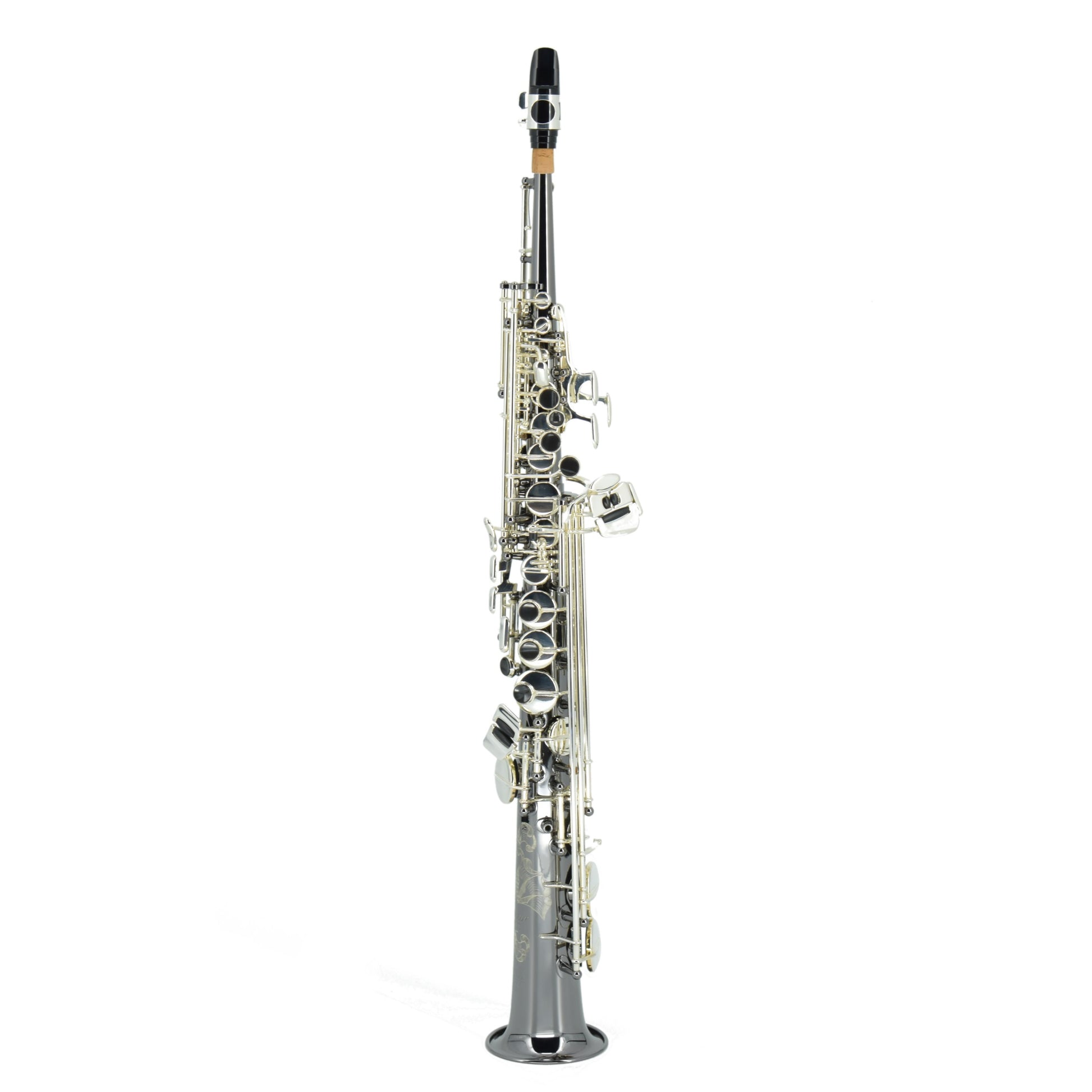Silver saxophone on a white background