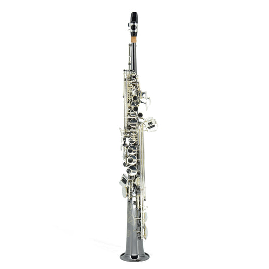 Silver saxophone on a white background