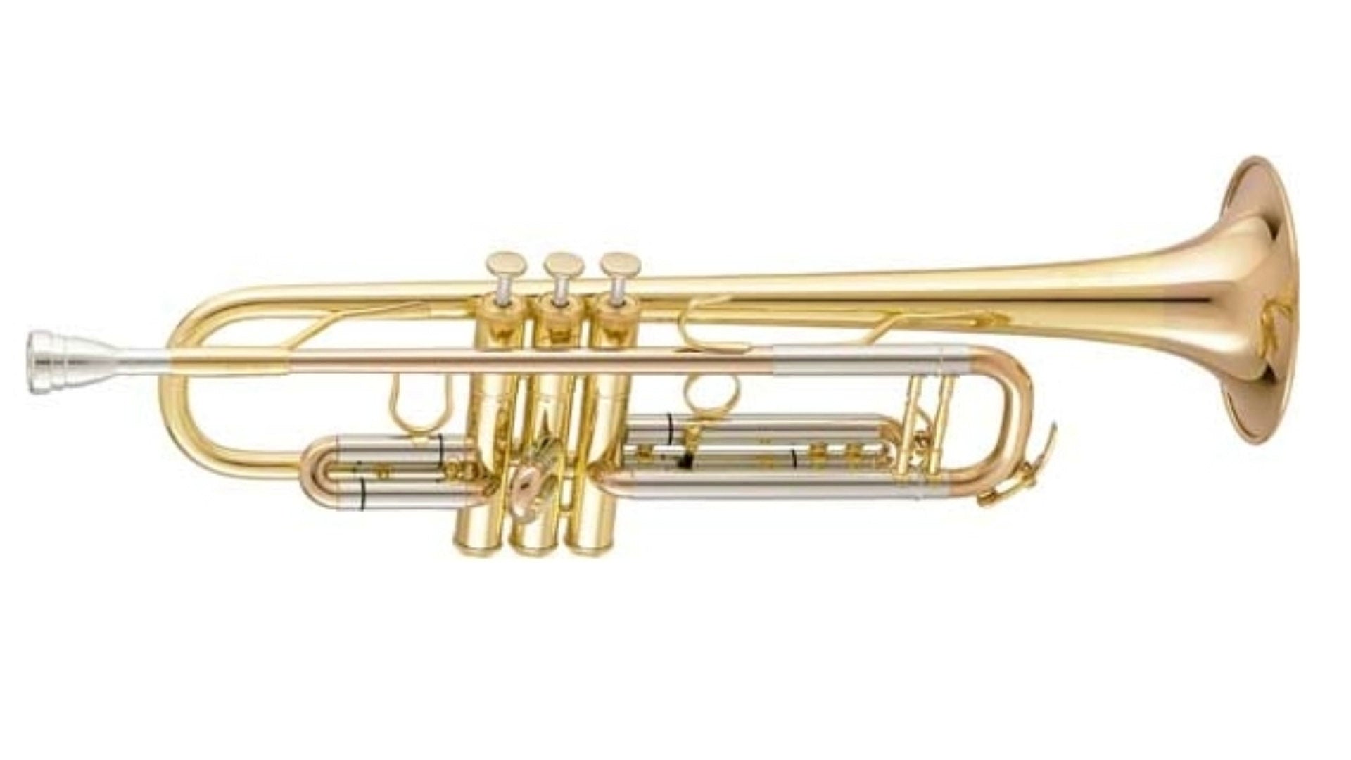 Gold trumpet on a white background
