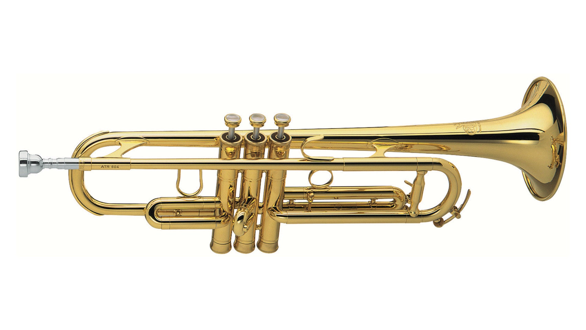 Gold trumpet on a white background