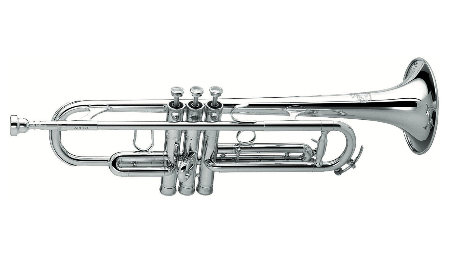 Silver trumpet on a white background