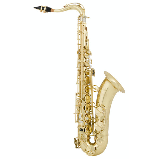 Gold saxophone on a white background