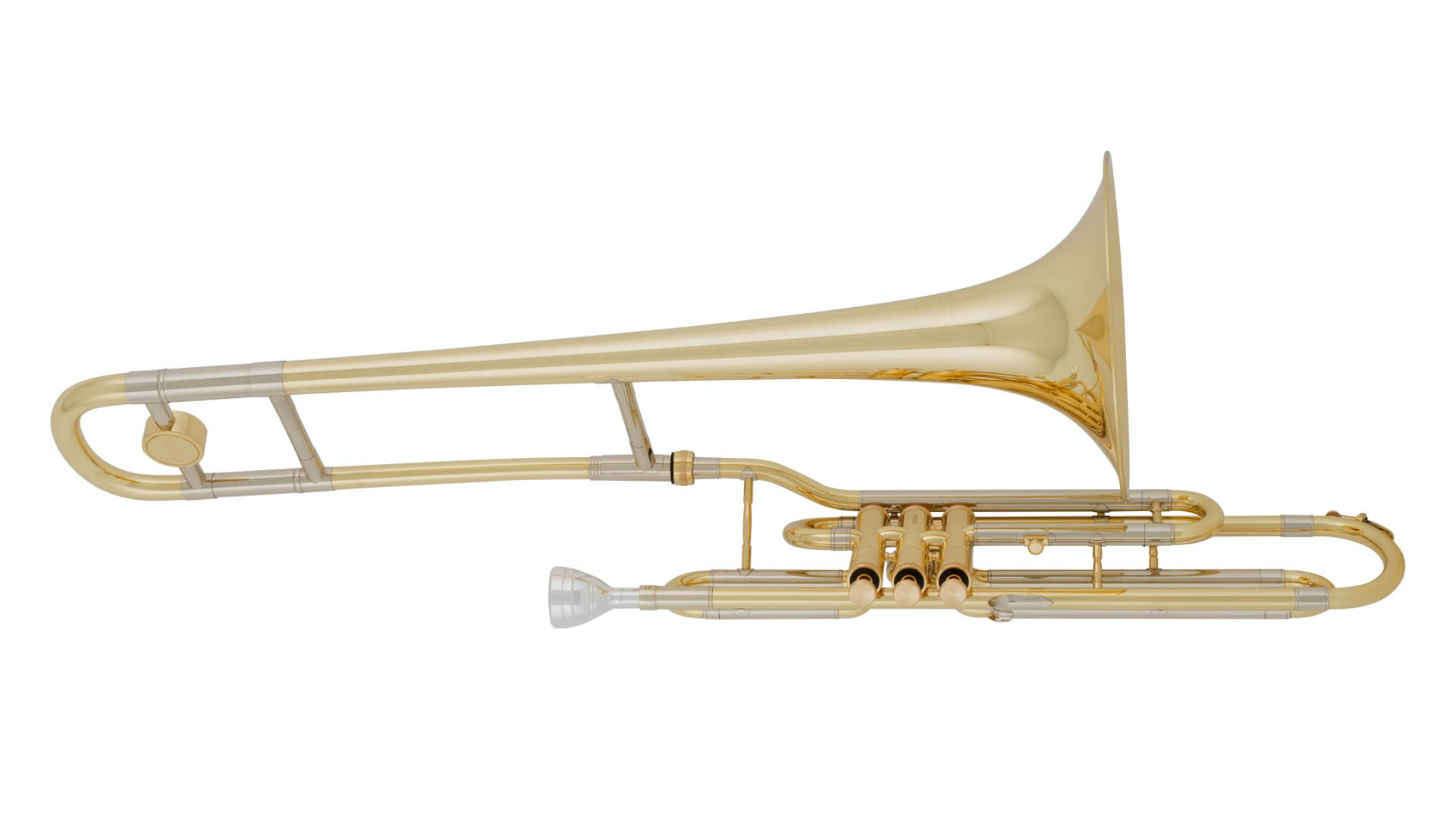 Gold trombone on a white background