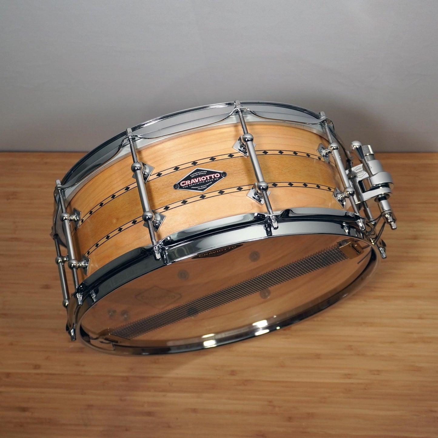 CRAVIOTTO Custom Shop Stacked Solid Snare (3-Way) 14x5.5 Maple/Poplar/Maple, Inlay & BB/45' Edges