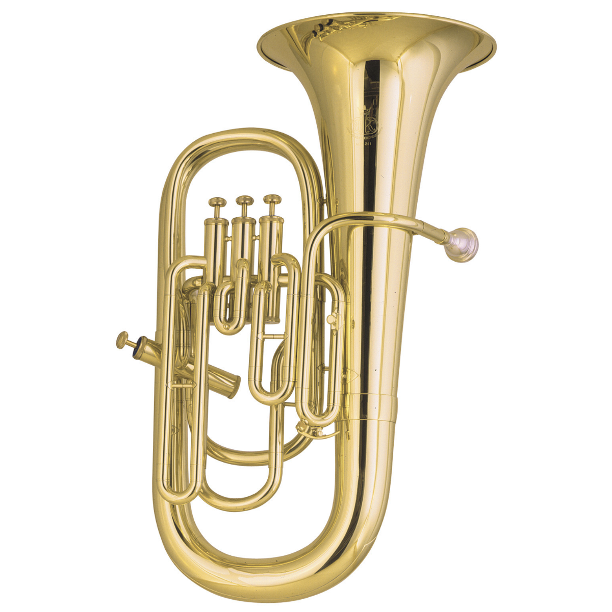 Gold-colored tuba on a white background